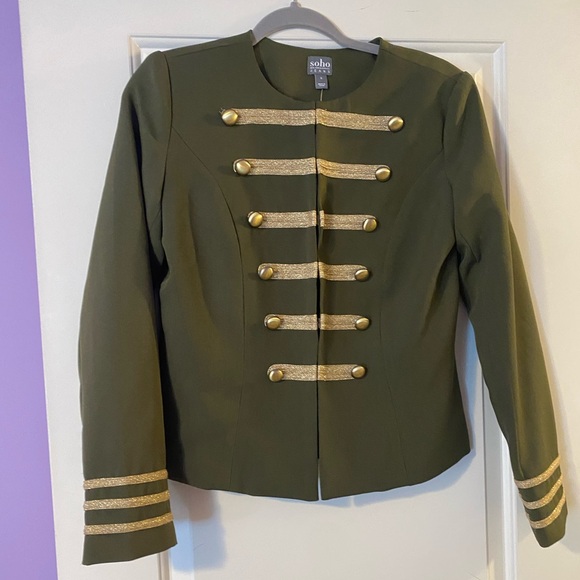 NWT Soho New York & Company Military Style Green Blazer with Gold Accents - Picture 1 of 10